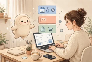 A person setting up an AI agent on a laptop and phone.