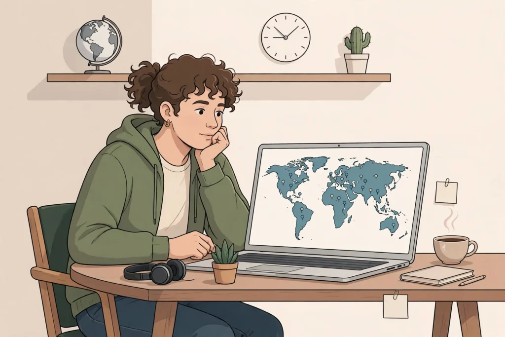 A person waiting for an app launch, with a map on screen.