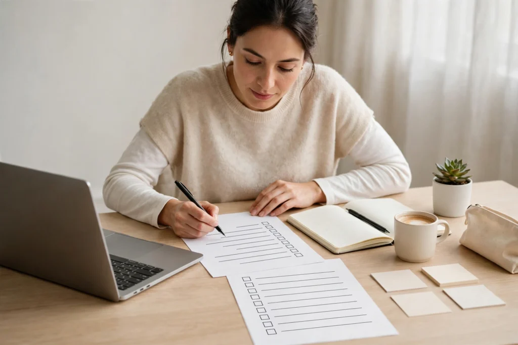 Freelancer reviewing a clear proposal with deliverables listed